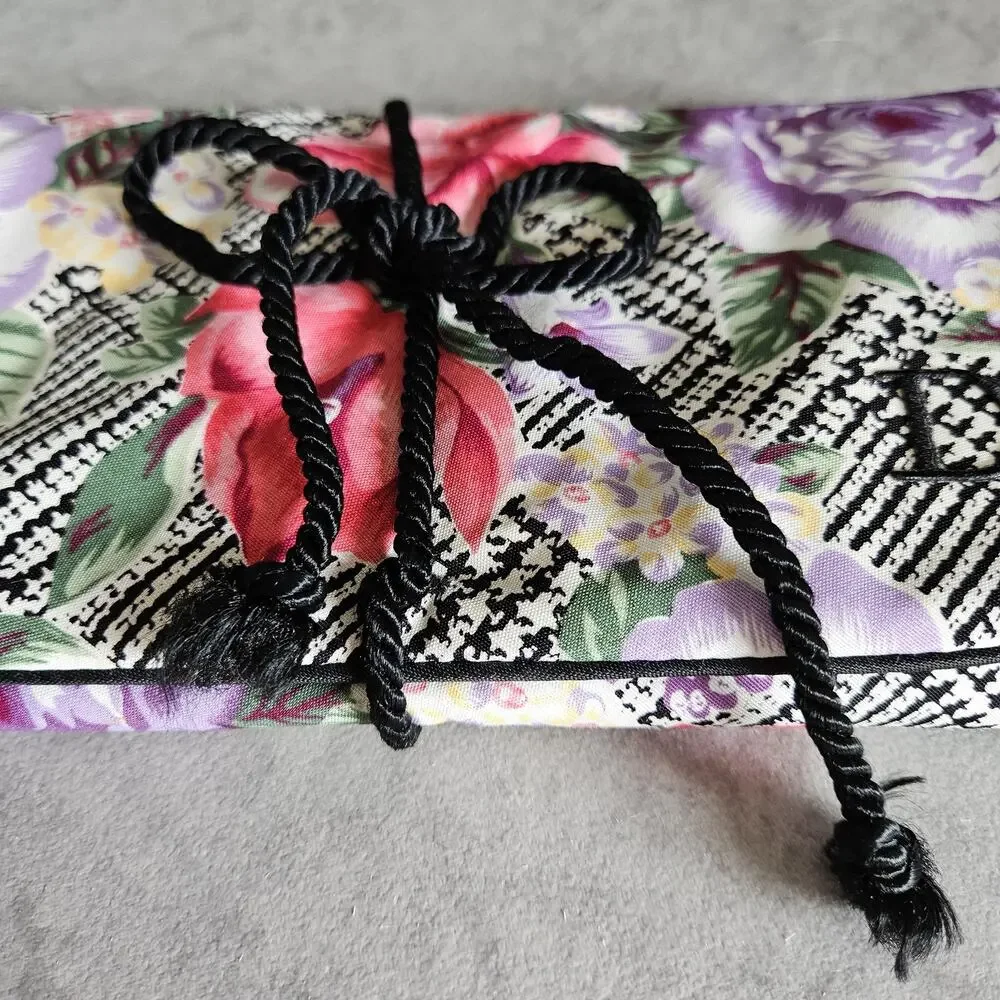 Christian Dior Pink Purple Floral Roll Up Cosmetic Bag Travel Organizer 9.5x5in